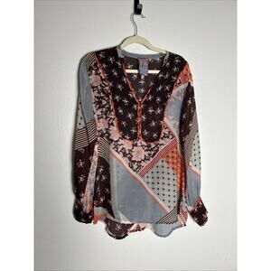 Johnny Was Roslyn Toni Patchwork Boho Chic Blouse Size Medium